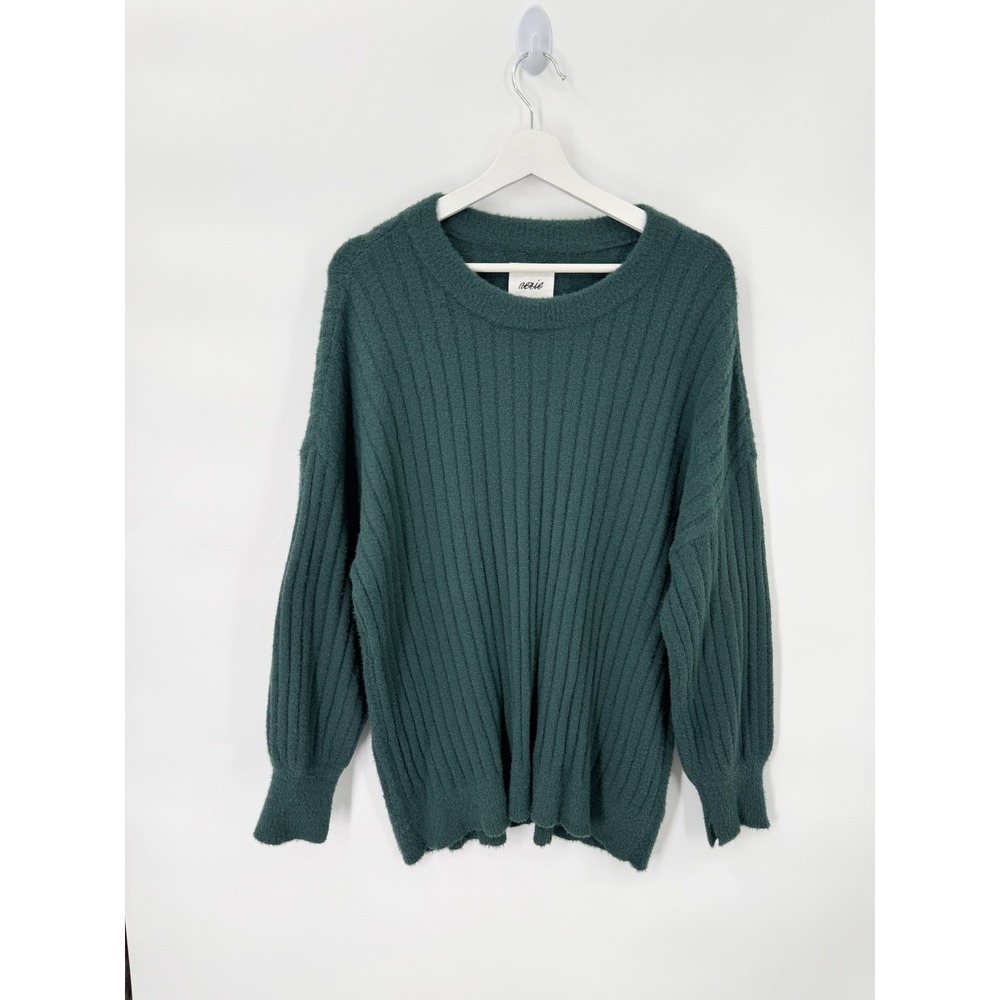 Aerie Sweater Pullover Womens M Green Oversized Chunky-Knit Balloon Sleeve